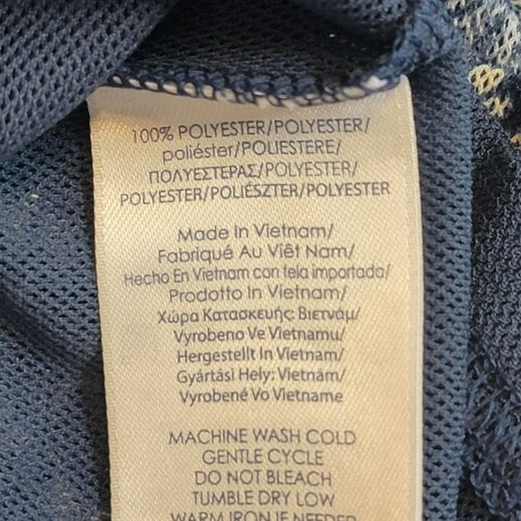 Chaps Blouse, Women's LG, Blue Floral Abstract w/Waterfall Ruffle Collar, EUC - Picture 6 of 11